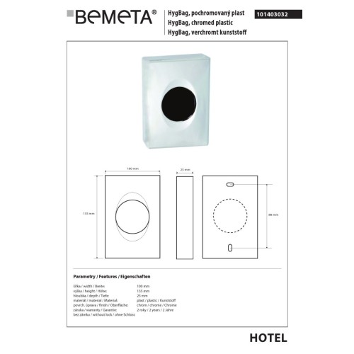 Bemeta Pojemnik na worki higieniczne plastik połysk 101403032