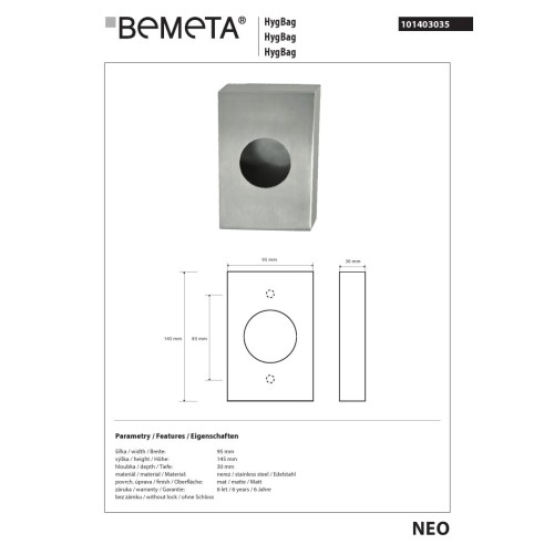 Bemeta Pojemnik worków higienicznych matowy 101403035