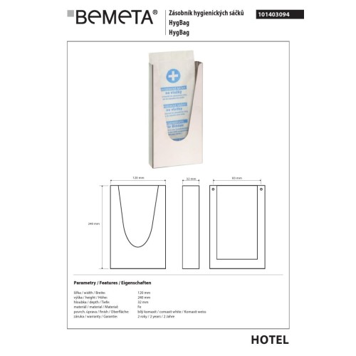 Bemeta Stos worków higienicznych biały 101403094