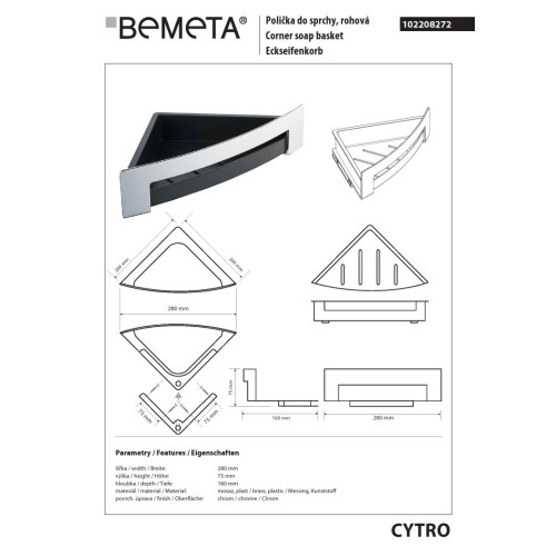 Bemeta CYTRO Półka prysznicowa z plastikową tacą 102208272