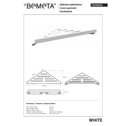 Bemeta WHITE półka narożna 102308264 biała