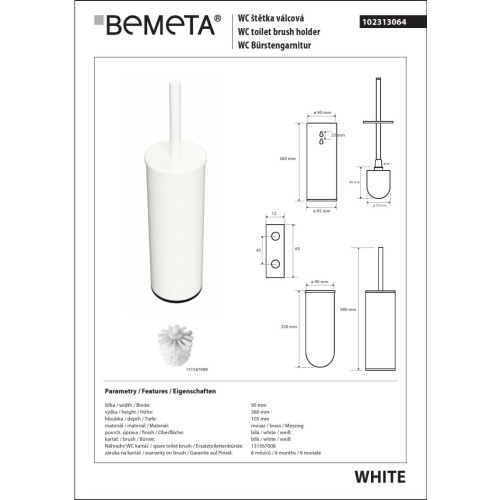 Bemeta WHITE Szczotka do WC stojąca/wisząca 102313064