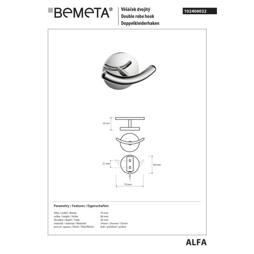 Bemeta ALFA wieszak podwójny 102406022