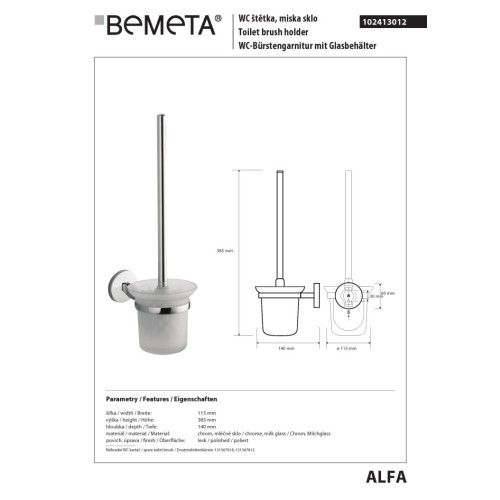 Bemeta ALFA Szczotka wc biały wkład szczotki 102413012