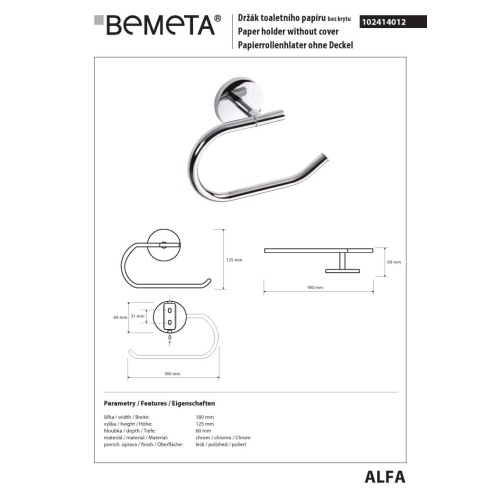 Bemeta ALFA Uchwyt na papier toaletowy 102414012