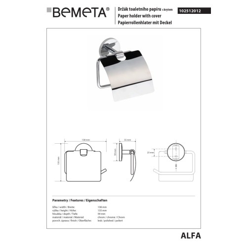 Bemeta ALFA Uchwyt na papier toaletowy z klapką 102512012
