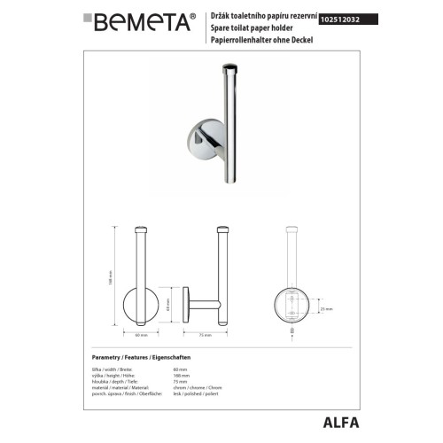 Bemeta ALFA uchwyt na papier toaletowy - zapasowy 102512032