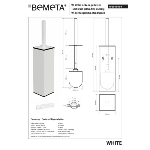 Bemeta WHITE Szczotka do WC stojąca/wisząca 102913094