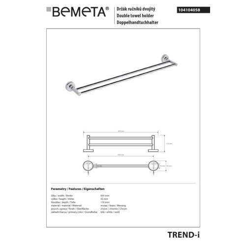 Bemeta TREND-I Podwójny wieszak na ręczniki 104104058