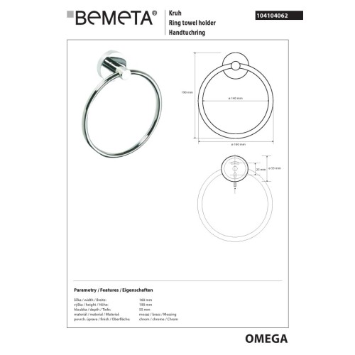 Bemeta OMEGA Ring wieszak na ręcznik 104104062