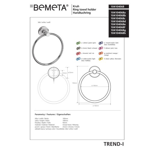 Bemeta TREND-I Ring wieszak na ręcznik czerwony 104104068c