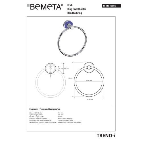Bemeta TREND-I Ring wieszak na ręcznik granatowy 104104068e