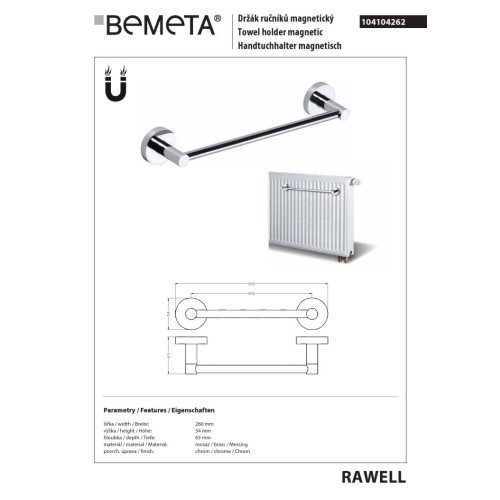 Bemeta RAWELL Magnetyczny wieszak na ręczniki 206 mm chrom 104104262