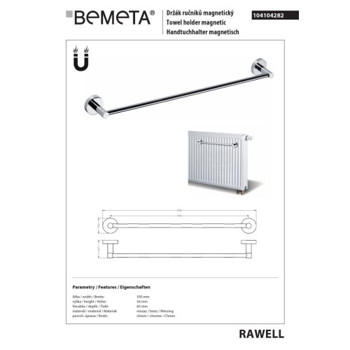 Bemeta RAWELL Magnetyczny wieszak na ręczniki 496 mm chrom 104104282