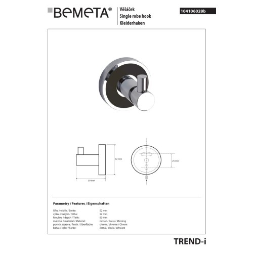 Bemeta TREND-I Wieszak pojedynczy czarny 104106028b