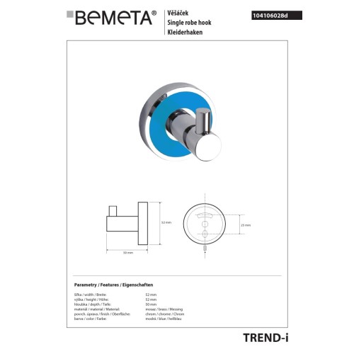 Bemeta TREND-I Wieszak pojedynczy jasnoniebieski 104106028d