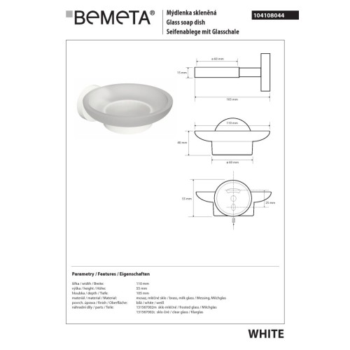 Bemeta WHITE Mydelniczka 104108044