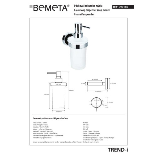 Bemeta TREND-I Dozownik mydła 230 ml czarny 104109018b