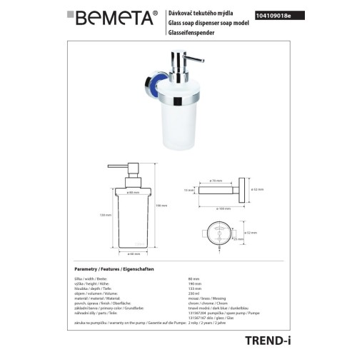 Bemeta TREND-I Dozownik mydła 230 ml granatowy 104109018e