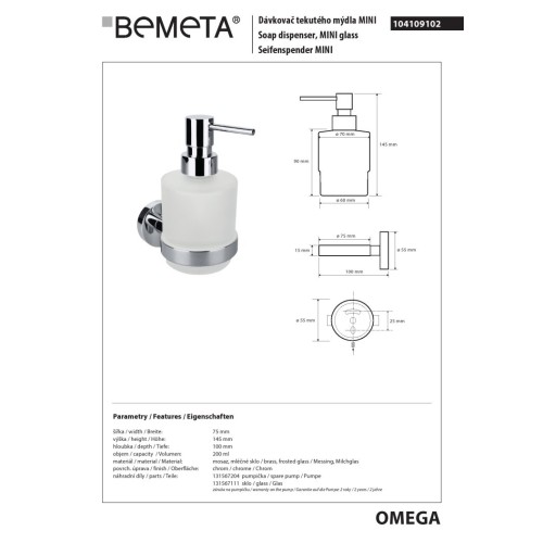 Bemeta OMEGA Dozownik mydła 200 ml 104109102