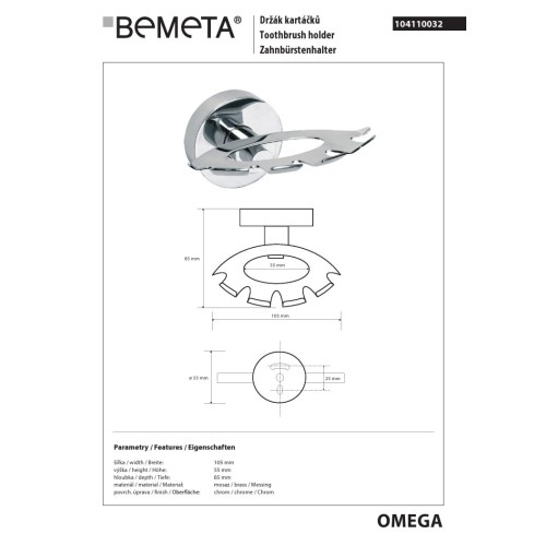 Bemeta OMEGA uchwyt na szczoteczki 104110032