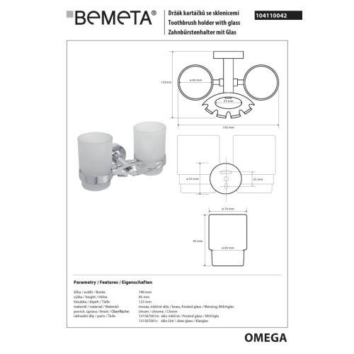 Bemeta OMEGA kubek podwójny z uchwytem na szczoteczki 104110042