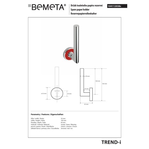 Bemeta TREND-I uchwyt na zapas papieru toaletowego 104112038c