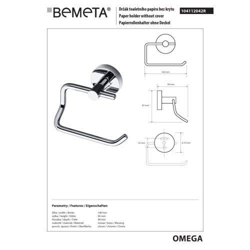 Bemeta OMEGA Uchwyt na papier toaletowy prawy 104112042R