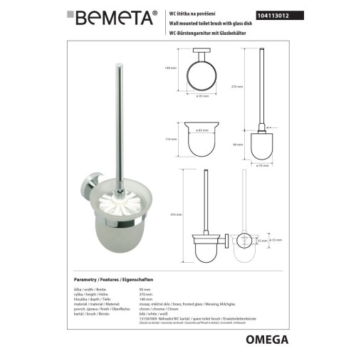 Bemeta OMEGA szczotka wc białe włosie 104113012