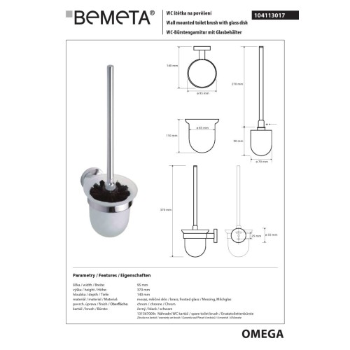 Bemeta OMEGA szczotka wc czarne włosie 104113017