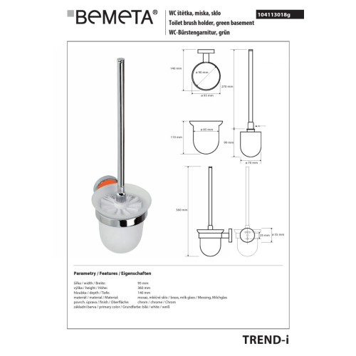 Bemeta TREND-I szczotka wc pomarańczowy 104113018g