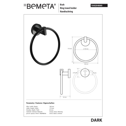 Bemeta DARK Ring wieszak na ręcznik 104204060