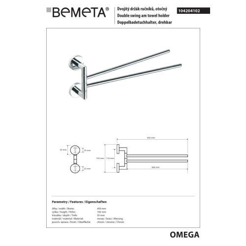 Bemeta OMEGA Podwójny obrotowy wieszak na ręczniki 104204102