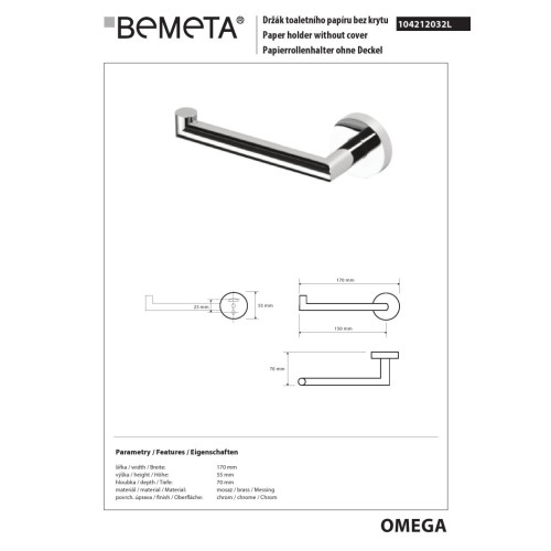 Bemeta OMEGA Uchwyt na papier toaletowy lewy 104212032L
