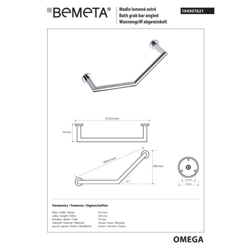 Bemeta OMEGA Poręcz kątowa 400 mm 104307621