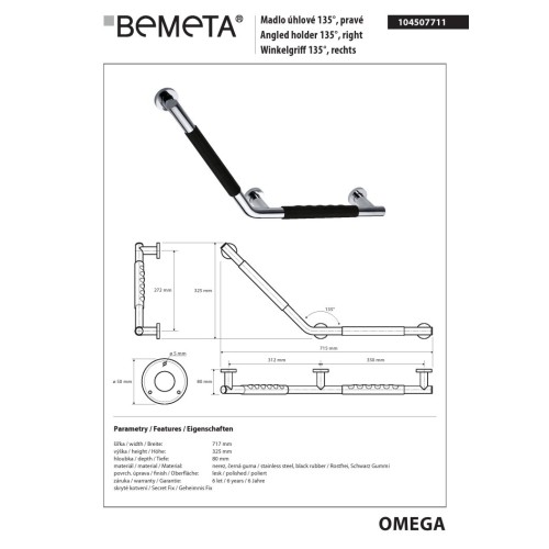 Bemeta OMEGA 135 stopni uchwyt prawy czarna guma 104507711