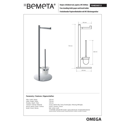 Bemeta OMEGA wolnostojąca szczotka wc z uchwytem na papier 104836012