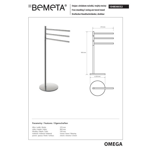 Bemeta OMEGA stojący wieszak na ręczniki 104836032