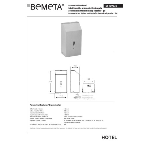 Bemeta Automatyczny dozownik mydła w płynie lub żelu dezynfekującego 105109335