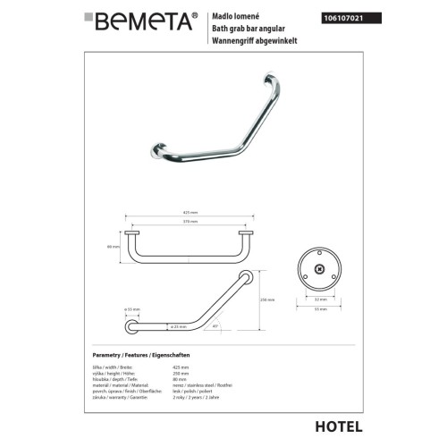 Bemeta Profilowany uchwyt prysznicowy 106107021