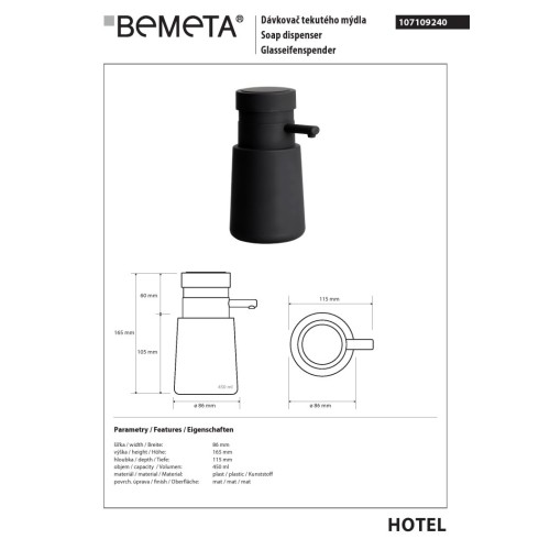Bemeta Dozownik mydła 450 ml czarny 107109240