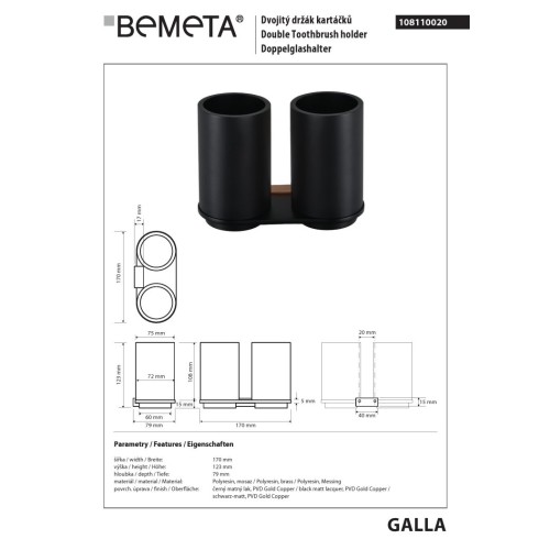 Bemeta GALLA podwójny kubek na szczoteczki do zębów 108110020
