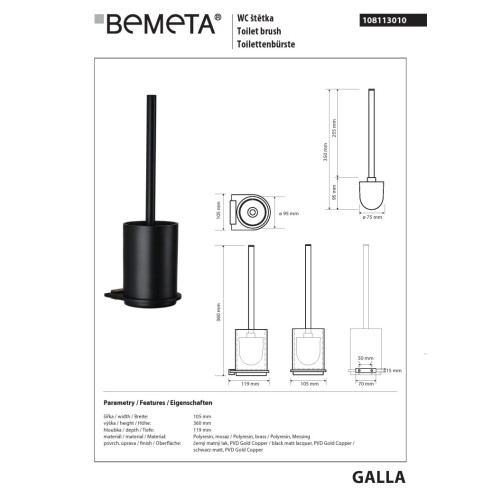 Bemeta GALLA szczotka wc czarna 108113010