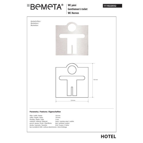 Bemeta Piktogram błyszczący- toaleta męska 111022032