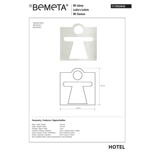 Bemeta Piktogram błyszczący- toaleta damska 111022042