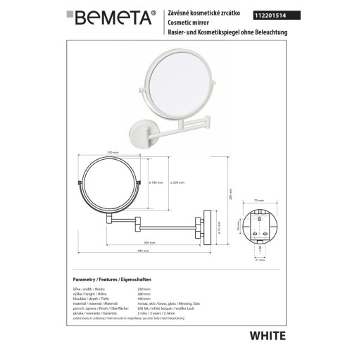 Bemeta WHITE dwustronne lusterko kosmetyczne 112201514