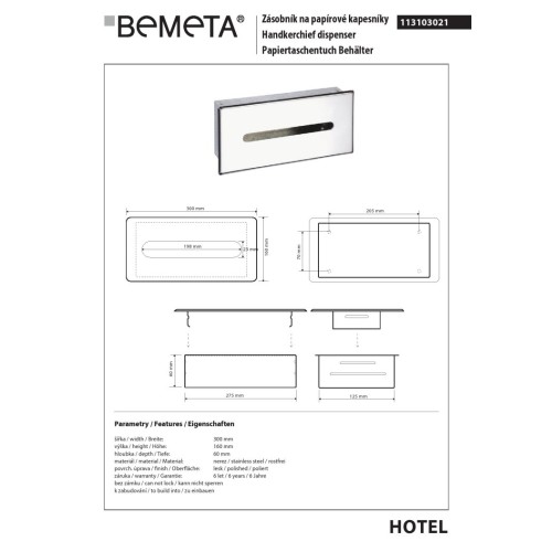 Bemeta Wbudowany pojemnik do chusteczek higienicznych 113103021