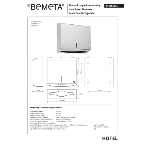 Bemeta Pojemnik na ręczniki papierowe 265mm 113103035