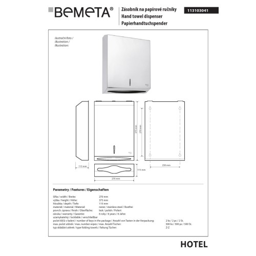 Bemeta Pojemnik na ręczniki papierowe 370mm 113103041
