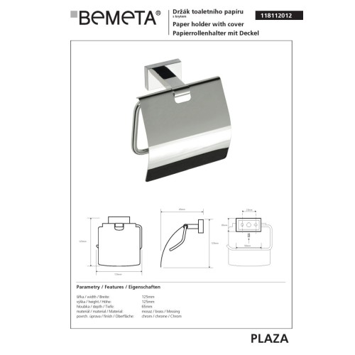 Bemeta PLAZA uchwyt na papier toaletowy z klapką 118112012
